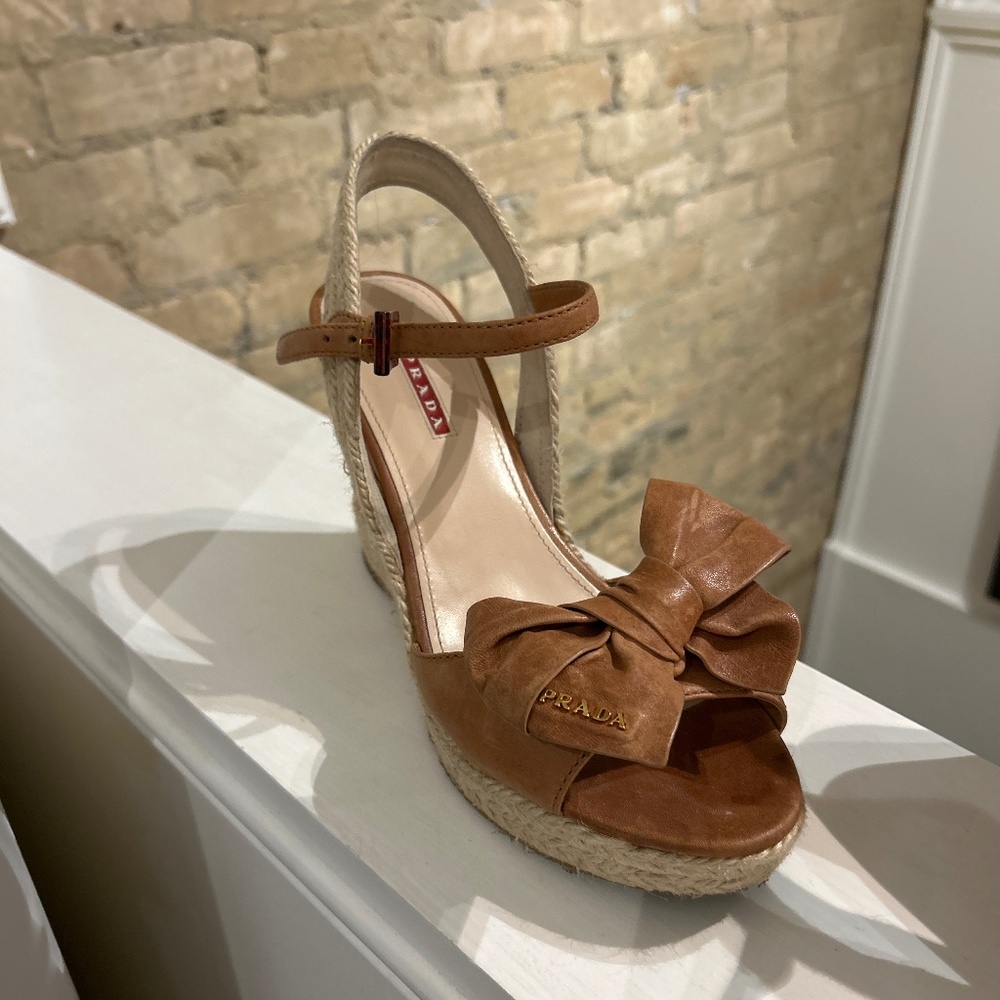 Prada Brown Sandals with Bow Accent